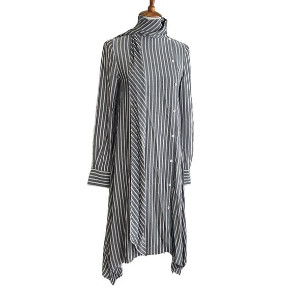 See by Chloé Striped Shirt Dress – Size 36 (US 4) – Neck Tie & Asymmetrical Hem - Picture 5 of 9